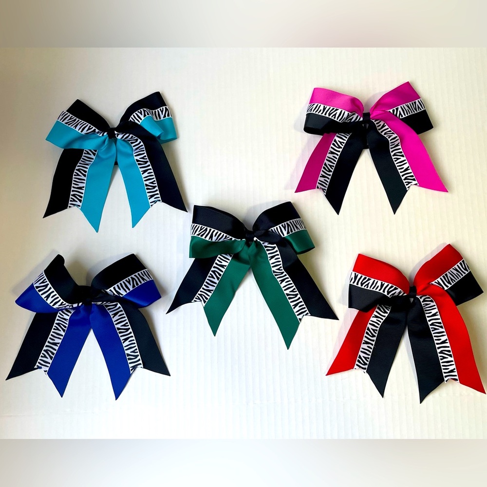 5 Piece 7 inch Zebra Animal Print Pony Tail Cheer Bows